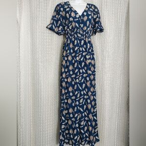 Navy Leaf Print Jumpsuit